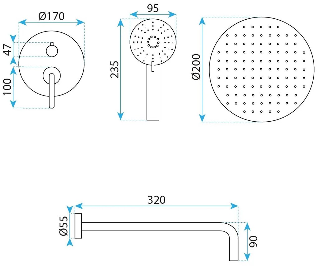 Rea Ontario, podomietková sprchová súprava s BOX montážnym systémom, čierna matná, REA-P5501