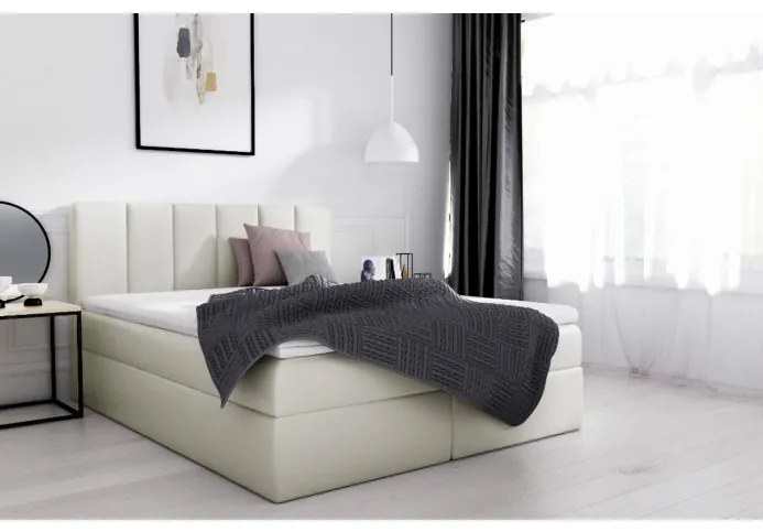 Čalúnená jednolôžková posteľ 120x200 SVEN - krémová ekokoža + topper ZDARMA