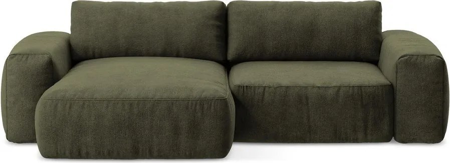 Zelená ženilková rozkladacia rohová pohovka (ľavý roh/s leňoškou) Kuki – Makamii