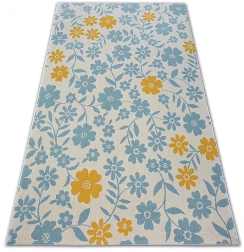 Detský kusový koberec PP Modré kvietky krémový 120x170cm