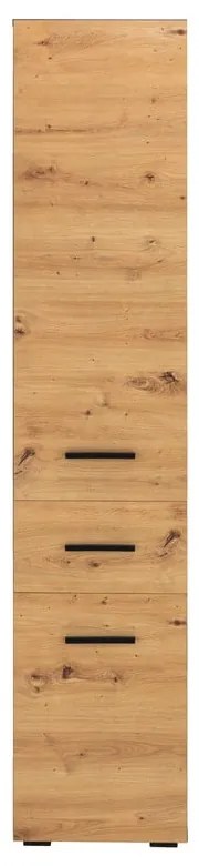 Vysoká úzka kúpeľňová skrinka v dekore duba v prírodnej farbe 180x35 cm Malika – Støraa