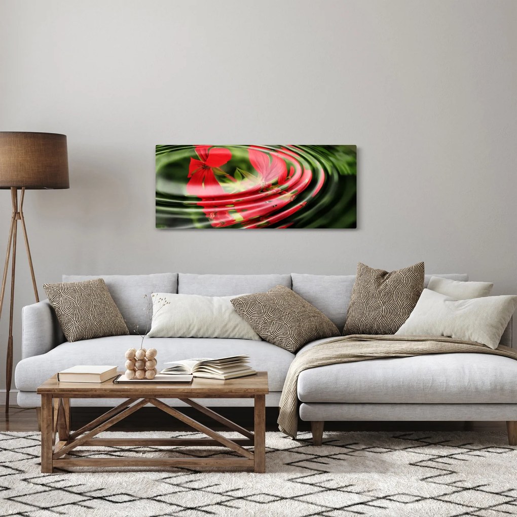 Abstraktný obraz - kvety vo vlnách (120x50 cm)
