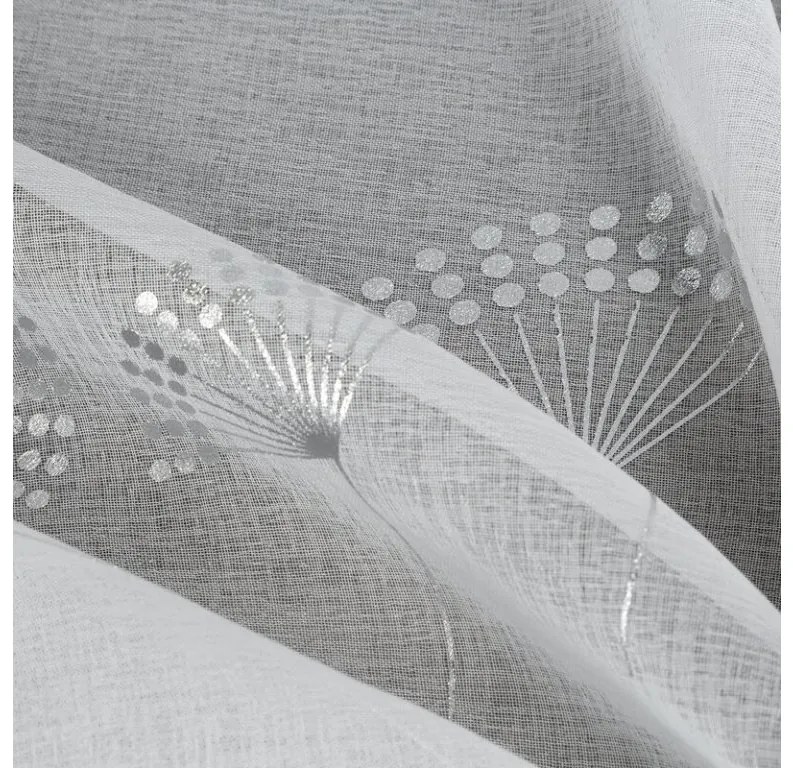DECOREUM záclona so striebornou kvetinovou potlačou 300 cm x 250 cm biela 100 % polyester 101236
