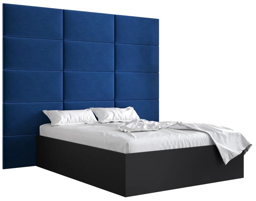 Manželská posteľ s čalúneným čelom 160 cm Brittany 1 (čierna matná + modrá) (s roštom). Vlastná spoľahlivá doprava až k Vám domov. 1045889