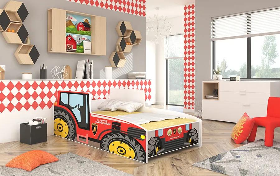 Dětská postel Traktor červený spací plocha 140x70 cm