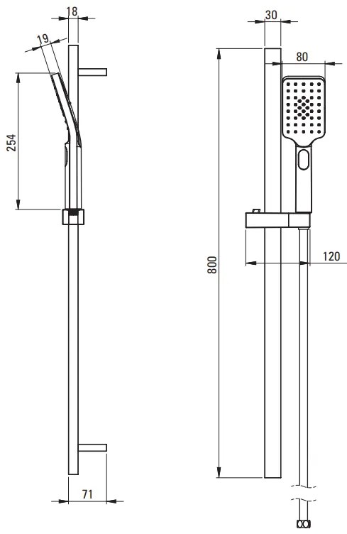 Deante Alpinia, sprchový stĺp 80cm s 3-funkčnou ručnou hlavicou a sprchovou hadicou 150cm, zlatá lesklá, DEA-NGA_Z52K