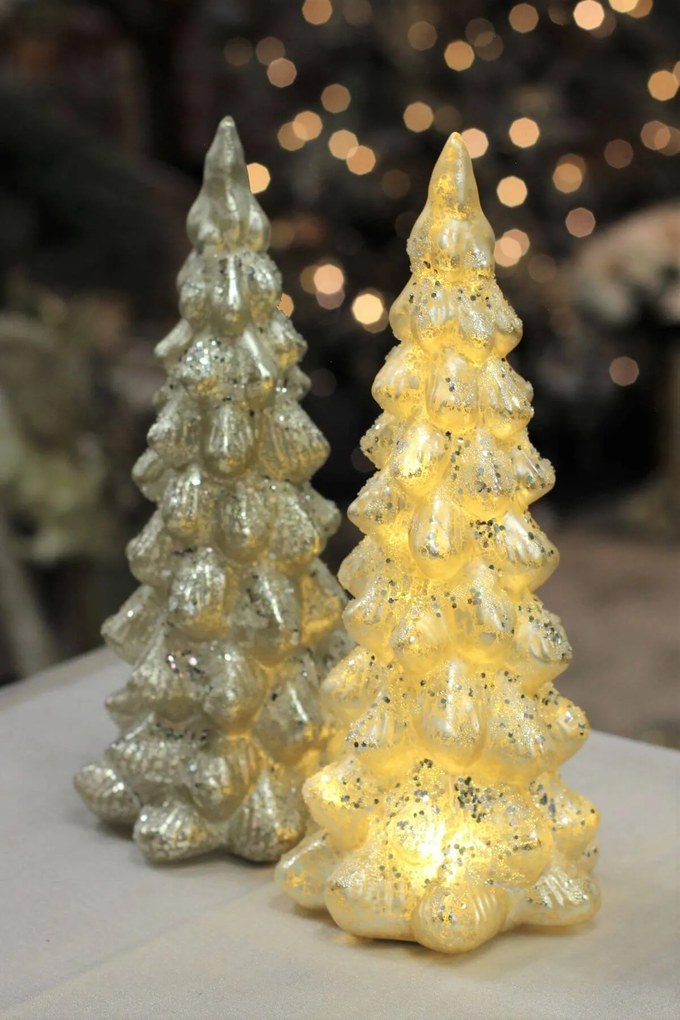 Biely svietiaci vianočný stromček sklenený 30cm