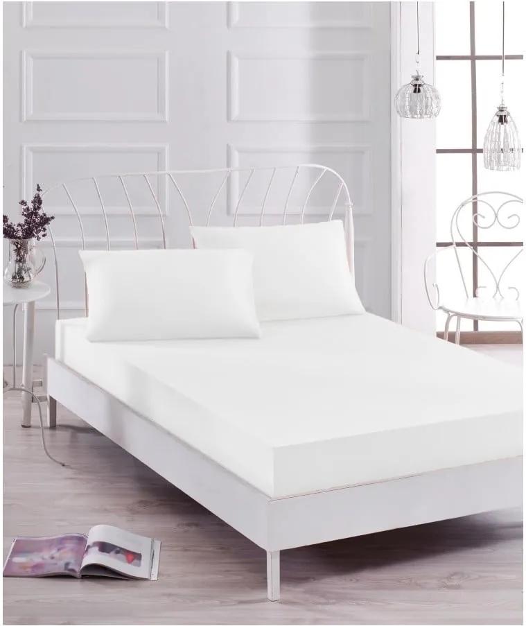 Set bielej elastickej plachty a obliečky na vankúš na jednolôžko Basso Blanco, 100 × 200 cm