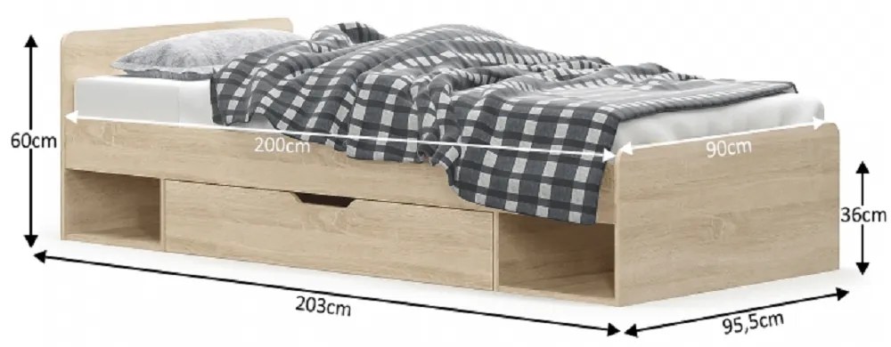 Jednolôžková posteľ 90 cm Thornham 1S/90 (dub sonoma) (s úl. priestorom). Vlastná spoľahlivá doprava až k Vám domov. 808517