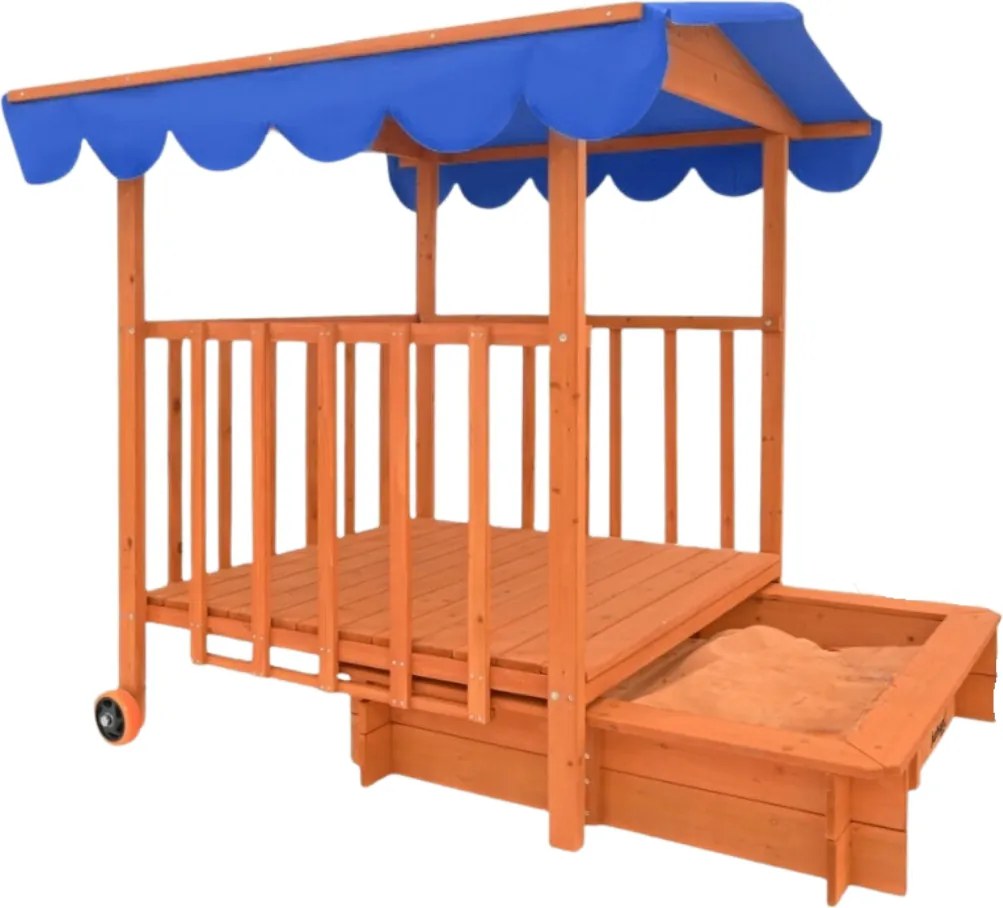 Pieskovisko s verandou HAPPY, 130x130x143 cm, hnedá/modrá Jurhan