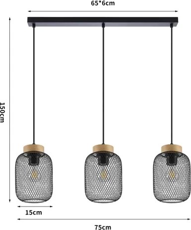 Brilagi - Závesné svietidlo na lanku BASKLITE 3xE27/15W/230V drevo/čierna