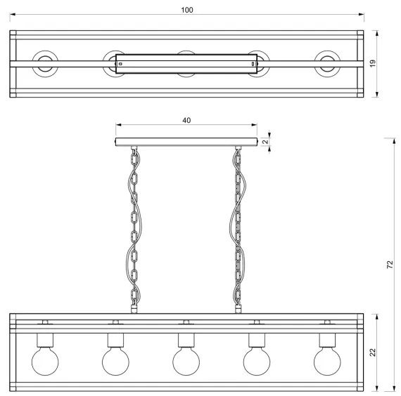 Luster na reťazi ARNOLD 5xE27/60W/230V čierna