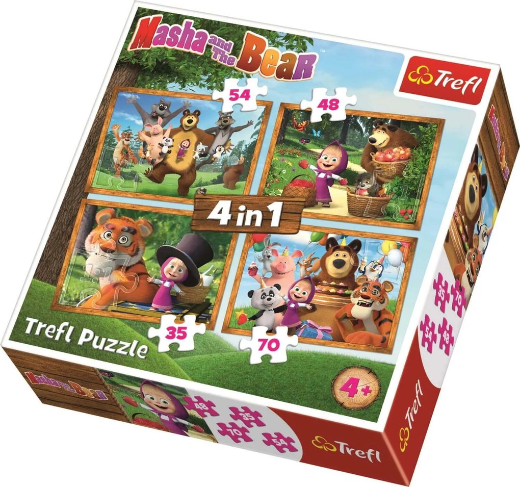 TREFL Puzzle Máša a medveď 4v1