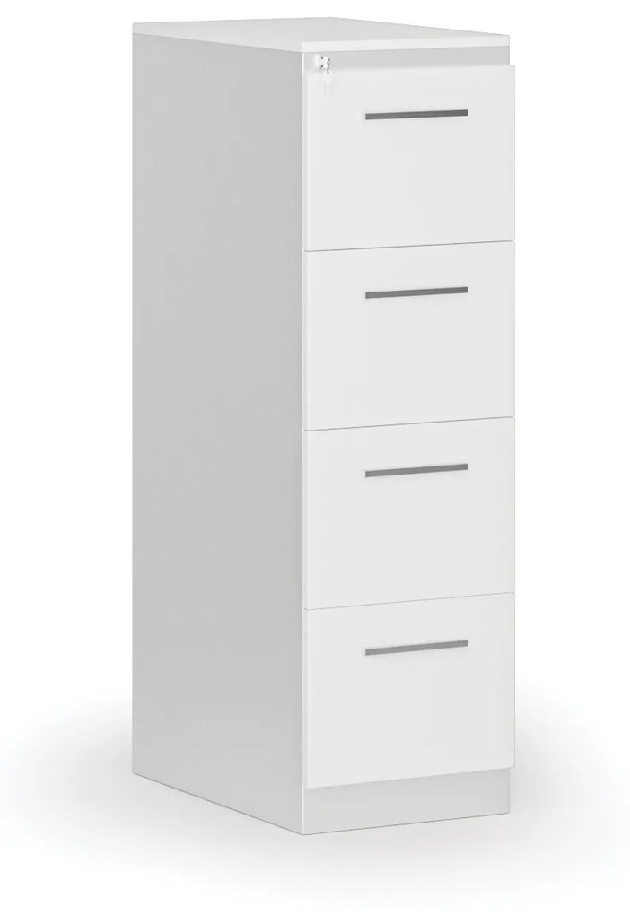 Kovová zásuvková kartotéka PRIMO s drevenými čelami A4, 4 zásuvky, biela/biela