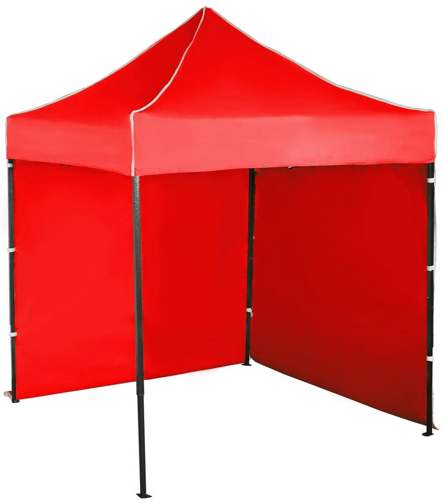 Rýchlorozkladací nožnicový stan 2x2m – oceľový, Červená, 2 bočné plachty