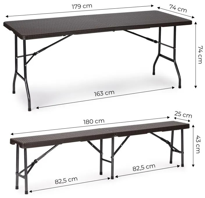 Cateringový stôl 180cm + 2 lavice - ratan