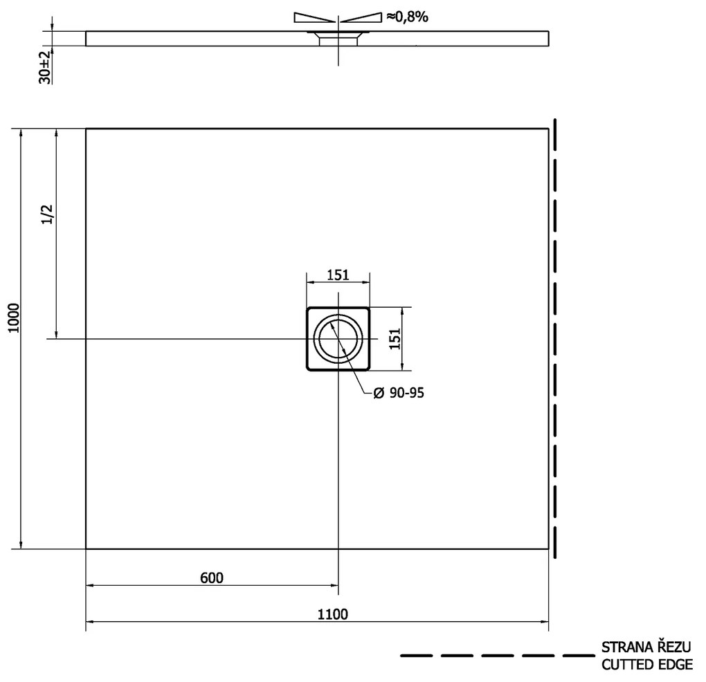 Polysan, FLEXIA sprchová vanička z liateho mramoru s možnosťou úpravy rozmeru 110x100x3cm, 72922