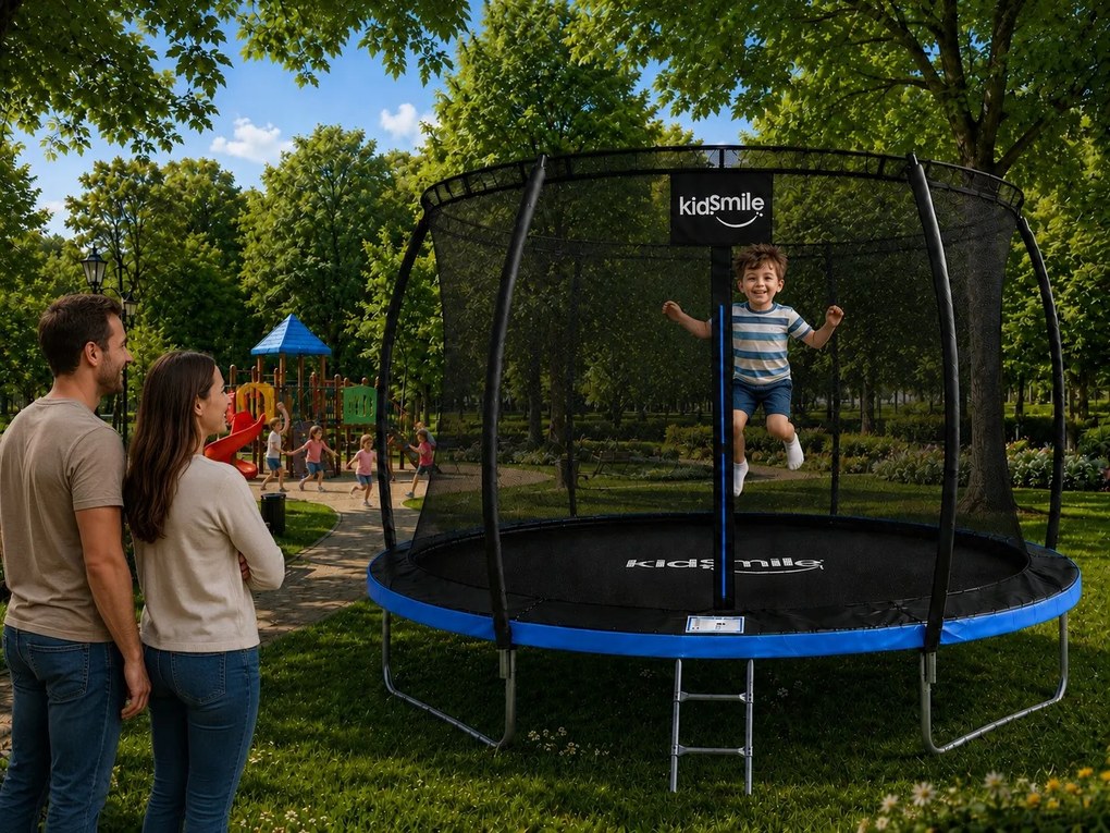 TRENDIE Trampolína s vnútornou sieťou 312 cm modrá + rebrík