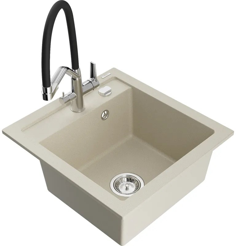 Mexen Vito, 1-komorový granitový drez 520x490x210 mm, drezová batéria Duo, béžová, 6503-69-671701-07