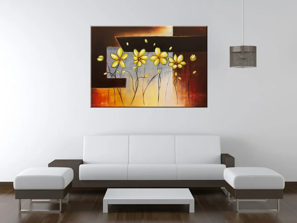 Gario Ručne maľovaný obraz Žlté kvietky Rozmery: 120 x 80 cm