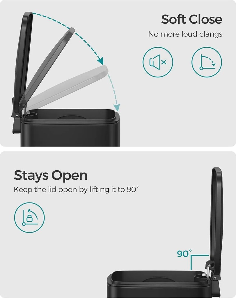 Kúpeľňový kôš, 6L malý odpadkový kôš, pedálový, čierny