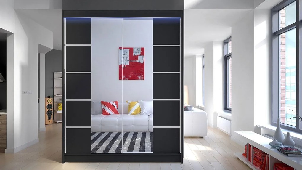 Posuvná skriňa Belgia V, Farby: kašmír /kašmír + zrkadlo, Osvetlenie: osvetlenie LED RGB - farebné