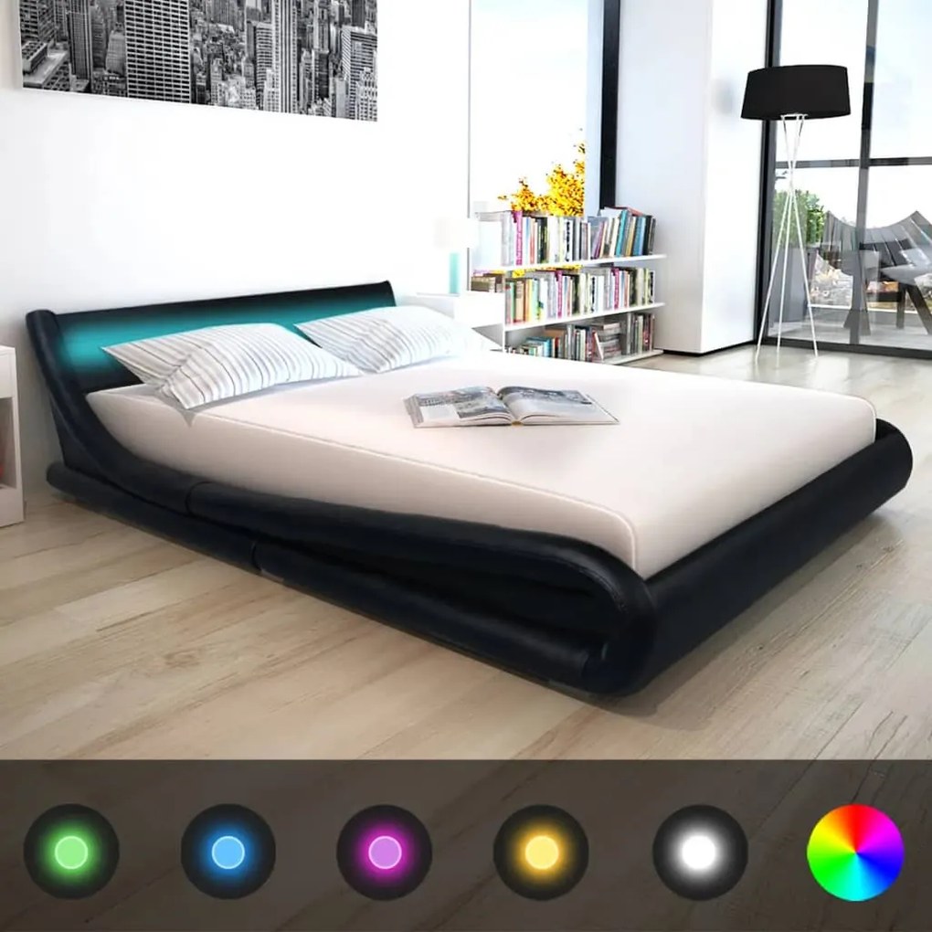 vidaXL Rám postele s LED pásom, 160x200 cm, umelá koža, čierna