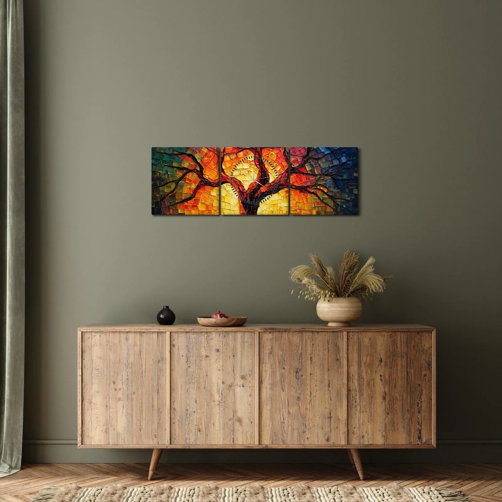 Obraz - Strom života v mozaike (s hodinami) (90x30 cm)