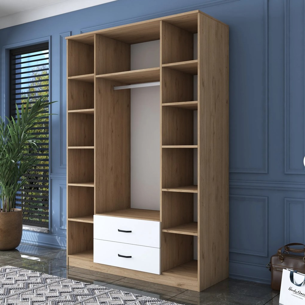 Šatníková skriňa BA 131 140 cm so zrkadlom orech/biela