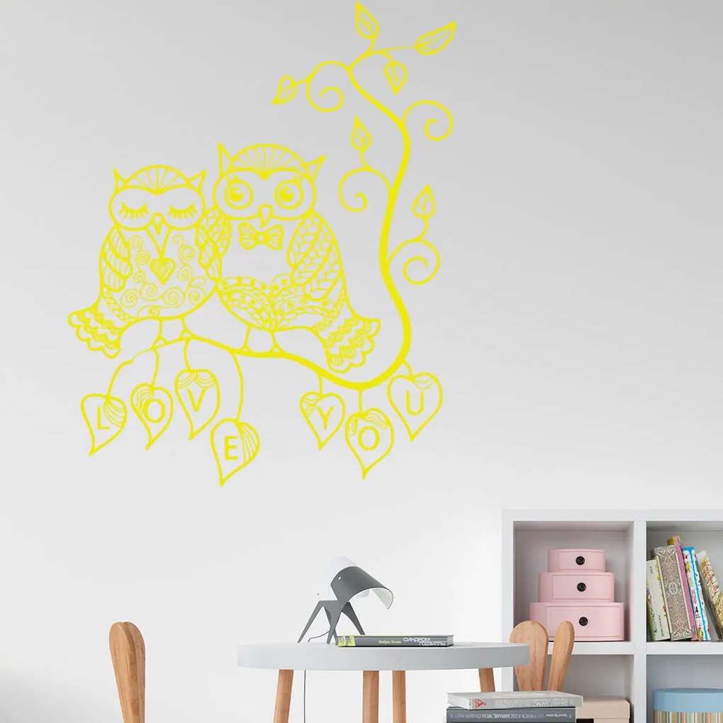 Veselá Stena Samolepka Zamilované sovičky Farba: béžová, Veľkosť: 100 x 79 cm