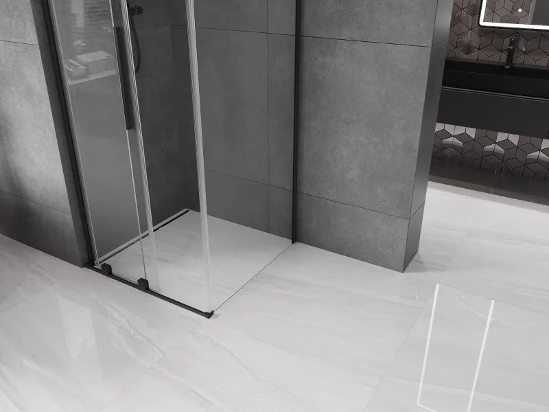 Mexen Velar L, sprchový kút s posuvnými dverami 90 x 90 cm, 8mm číre sklo, čierna matná, 871-090-090-03-70