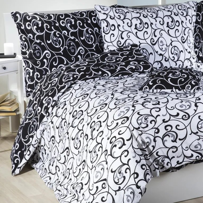 Krepové posteľné obliečky VERONIKA čiernobiele predĺžená dĺžka
