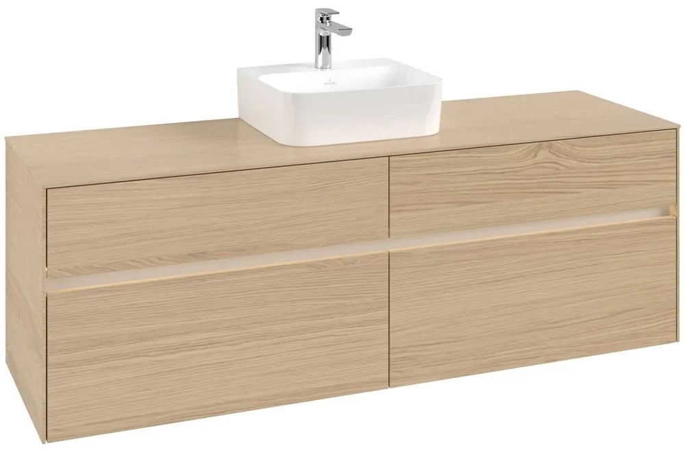 VILLEROY &amp; BOCH Collaro závesná skrinka pod umývadlo na dosku (umývadlo v strede), 4 zásuvky, s LED osvetlením, 1600 x 500 x 548 mm, Nordic Oak, C104B0VJ