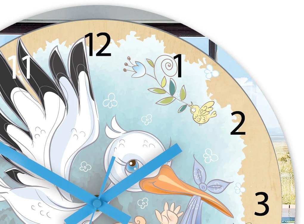 Dětské nástěnné hodiny Mirro Čáp 30 cm vícebarevné