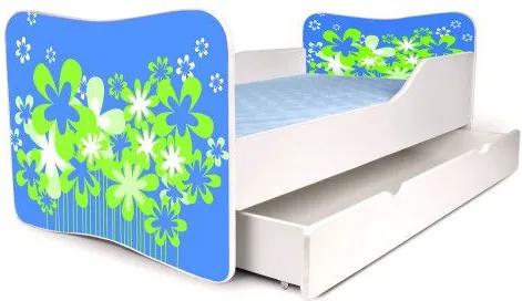 MAXMAX Detská posteľ so zásuvkou KVETY MODRÉ + matrac ZADARMO