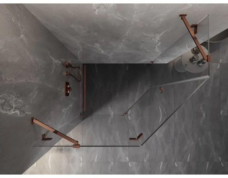 Mexen Lunar, Päťuholníkový sprchový kút Mexen Lunar naklápací doľava 100 x 80 cm, 8mm číre sklo, profil ružové zlato, 831-100L-080P-60-00-L