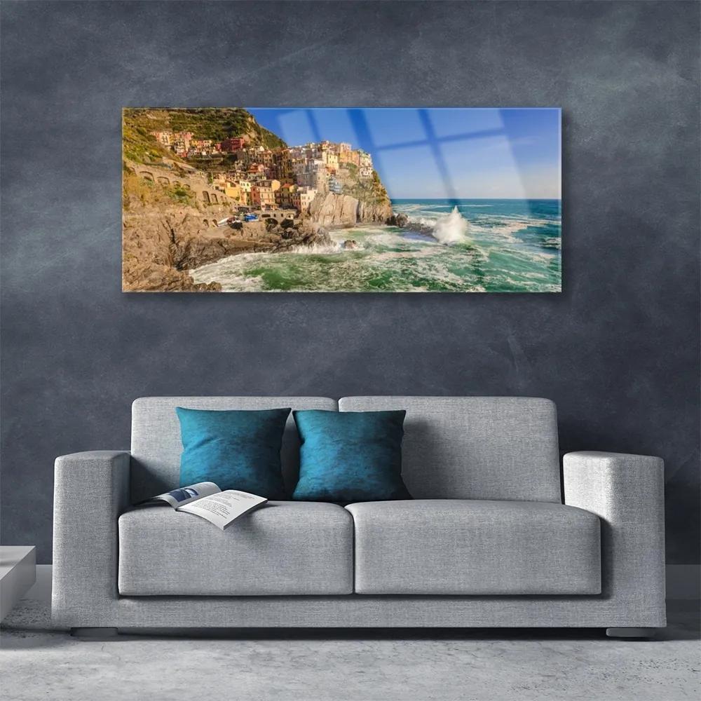 Obraz na akrylátovom skle More hory príroda 125x50 cm