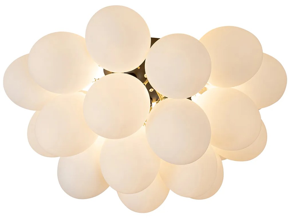 Stropné svietidlo v štýle Art Deco čierne s opálovým sklom 6-svetlo - Uvas