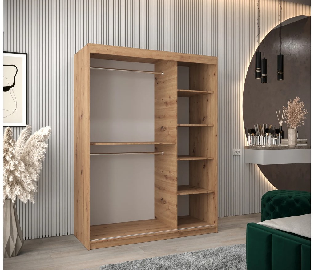 Šatníková skriňa 150 cm Eclipse (dub artisan + čierna matná). Akcia -34%. Vlastná spoľahlivá doprava až k Vám domov. 1063408