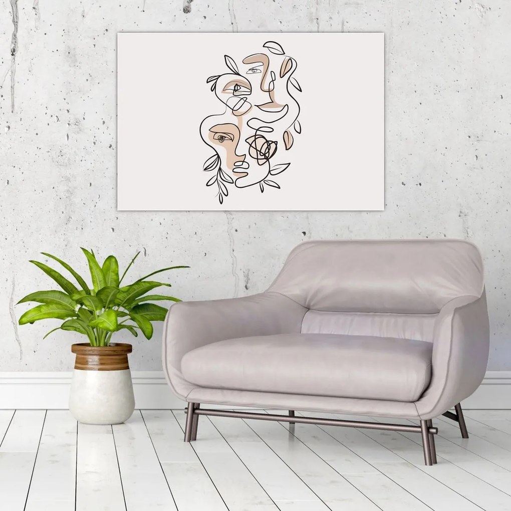 Obraz - Line art tváre (90x60 cm)