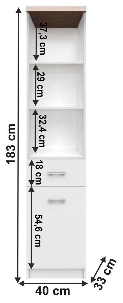 Kondela Regál 1D1S, biela/dub sonoma, TOPTY TYP 04