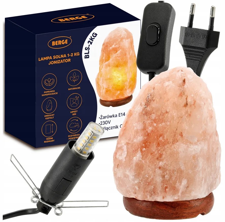 BERGE Soľná lampa 1-2kg - Ionizátor / nočná lampa