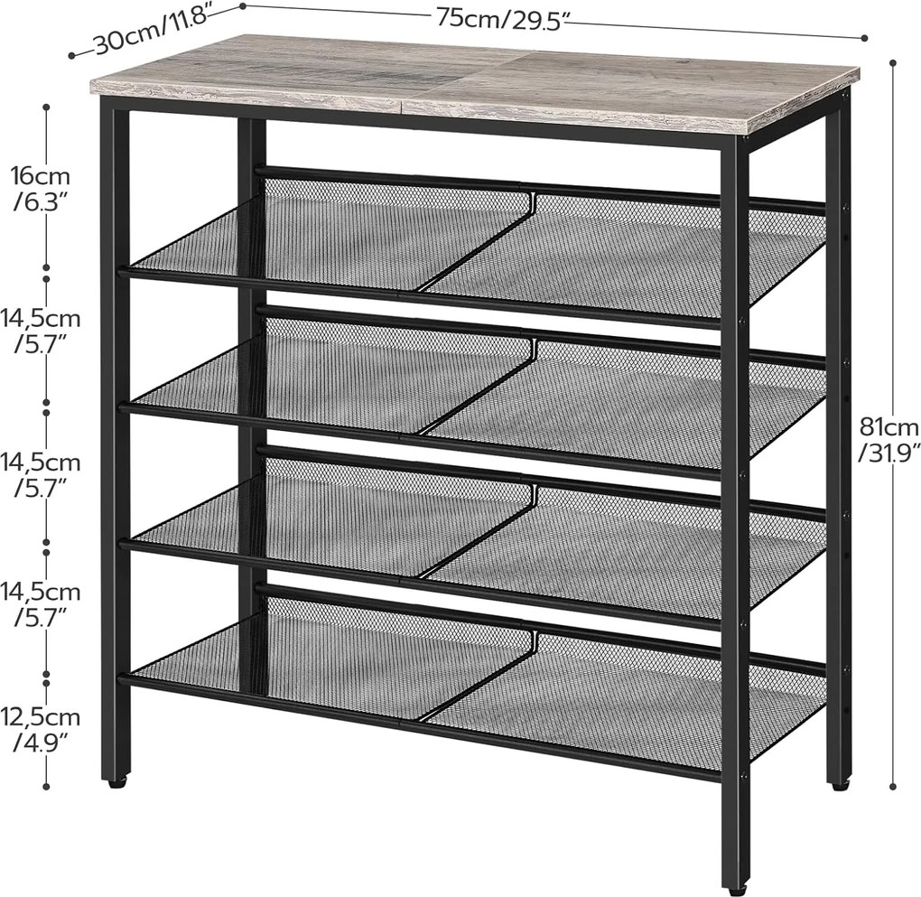 Topánkovník Vasagle Melas 81 cm čierny/sivý