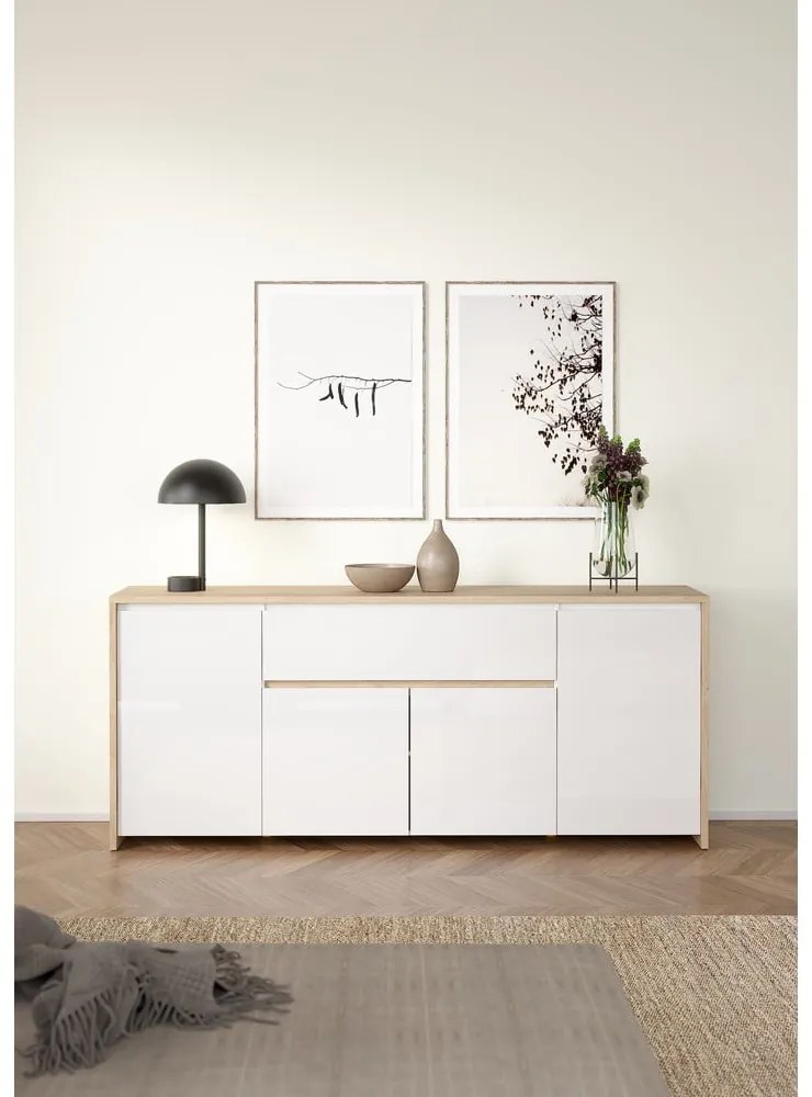 Biela/v prírodnej farbe komoda v dekore duba 197x84x48 cm Next – Tvilum