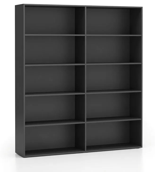 Dvojitý vysoký kancelársky regál SEGMENT, 8 políc, 1660 x 350 x 1880 mm, grafitová
