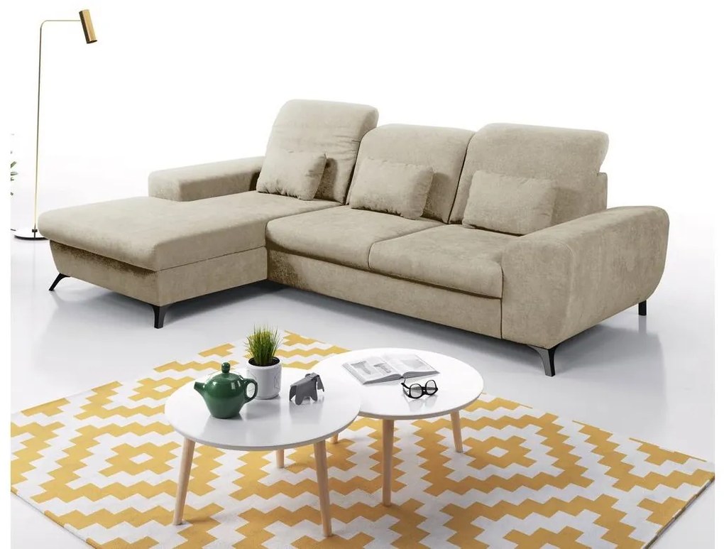 Rozkladacia rohová čalúnená sedacia súprava s úložným priestorom v tvare L ALTA ľavá béžová