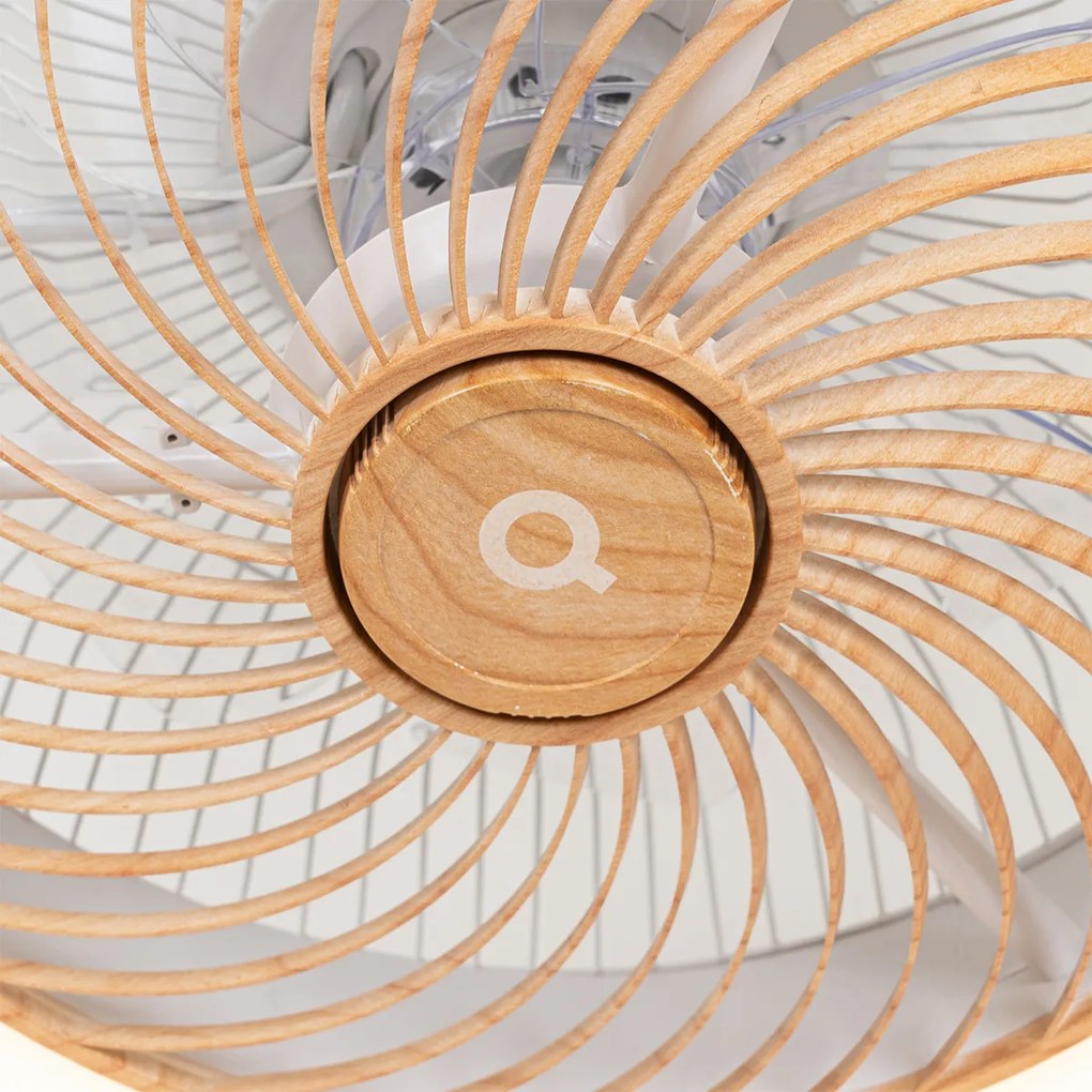 Stropný ventilátor biely s drevenou potlačou 55 cm vrátane LED stmievateľný s diaľkovým ovládaním - Clima