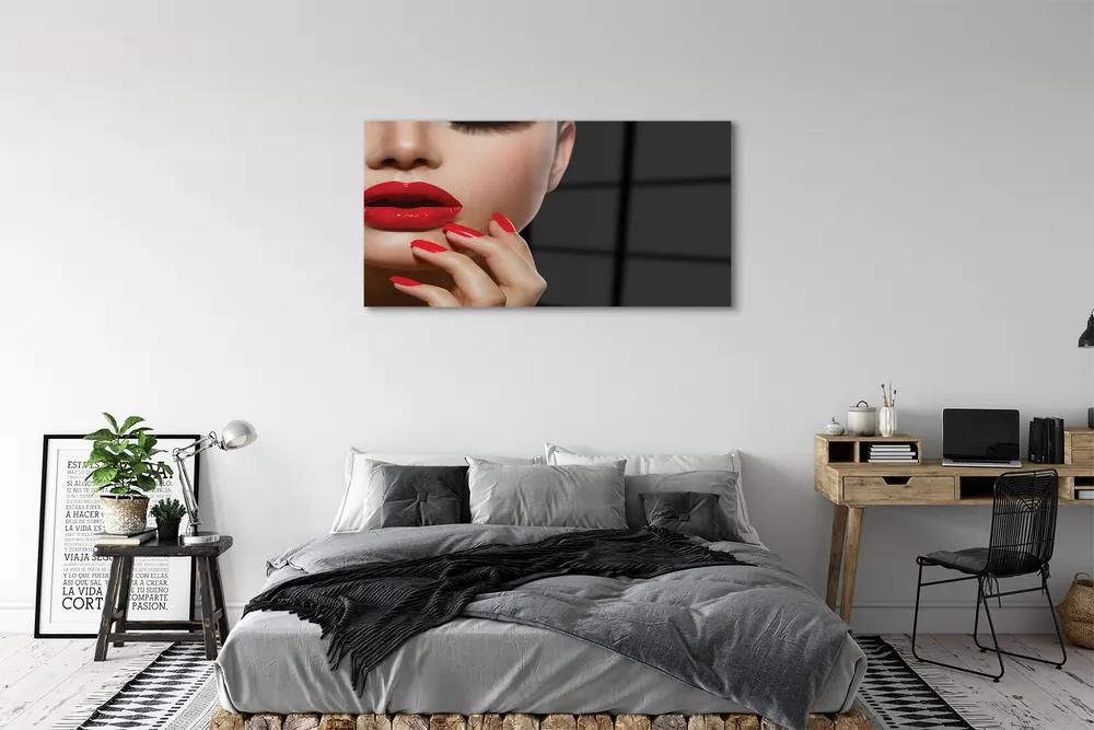 Obraz plexi Žena červené pery a nechty 125x50 cm