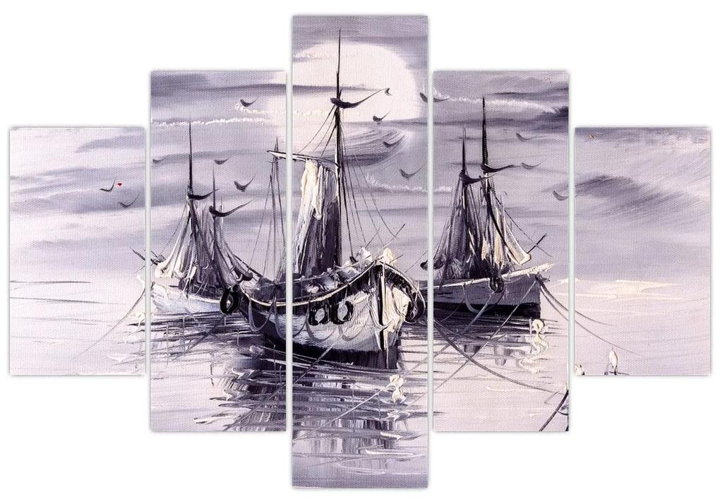 Obraz - Prístav, olejomaľba (150x105 cm)