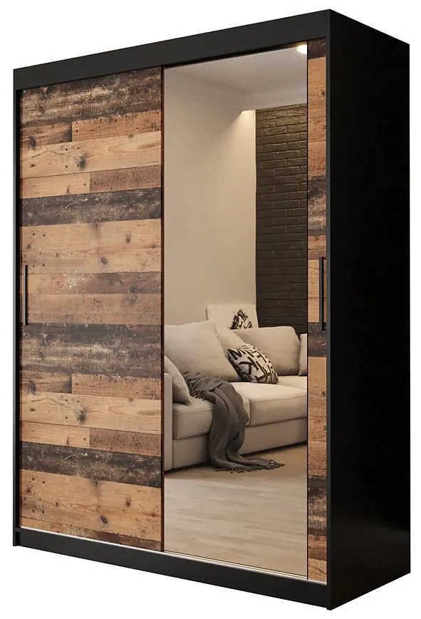 Skriňa Old Wood T2 150 Čierna/Old Style/zrkadlo